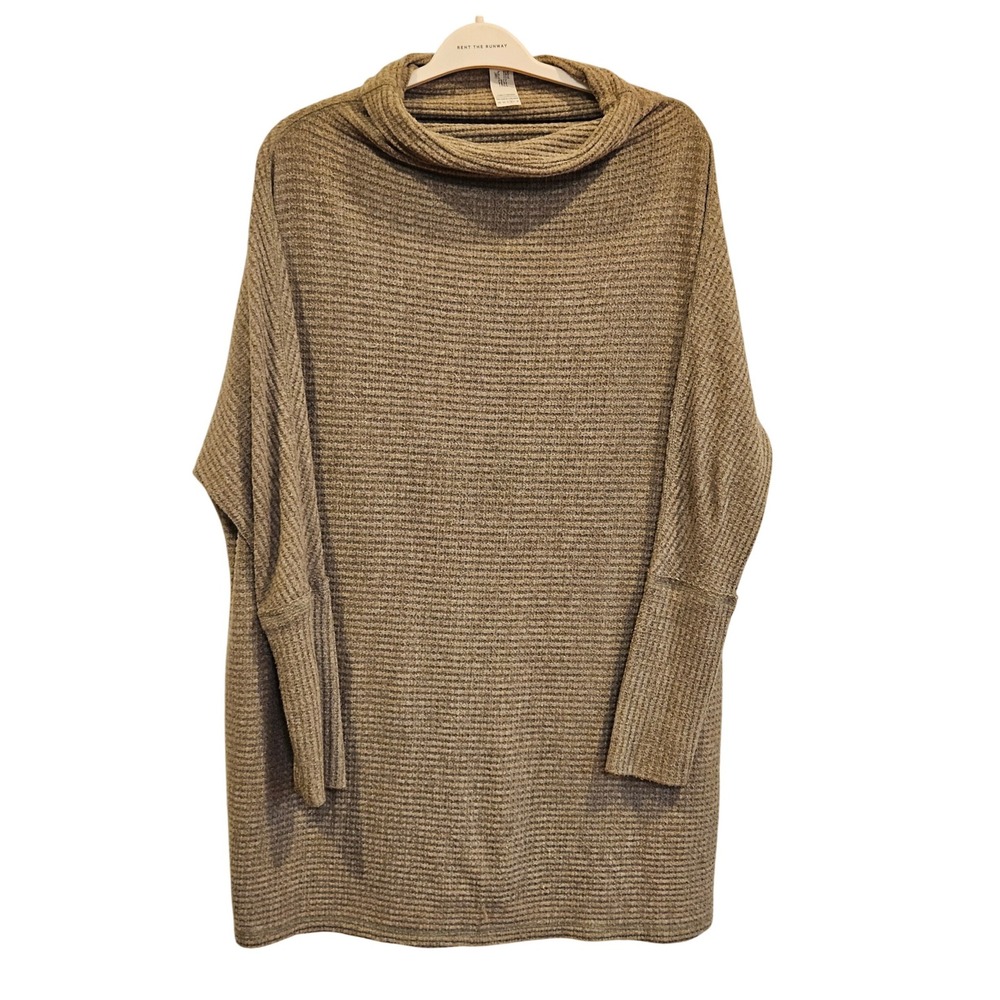 We The Free People Kitty Thermal Olive Green Waffle Knit Cowl Neck Tunic Top M - Picture 4 of 7
